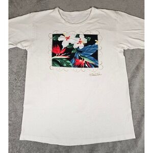 Vintage Hawaii Tropical Floral Graphic T-Shirt Single Stitch White Small
